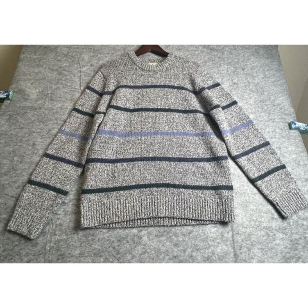 LL Bean Sweater Mens Large Wool 100% Lambs Classic Ragg Crew Neck Gray Wool EUC